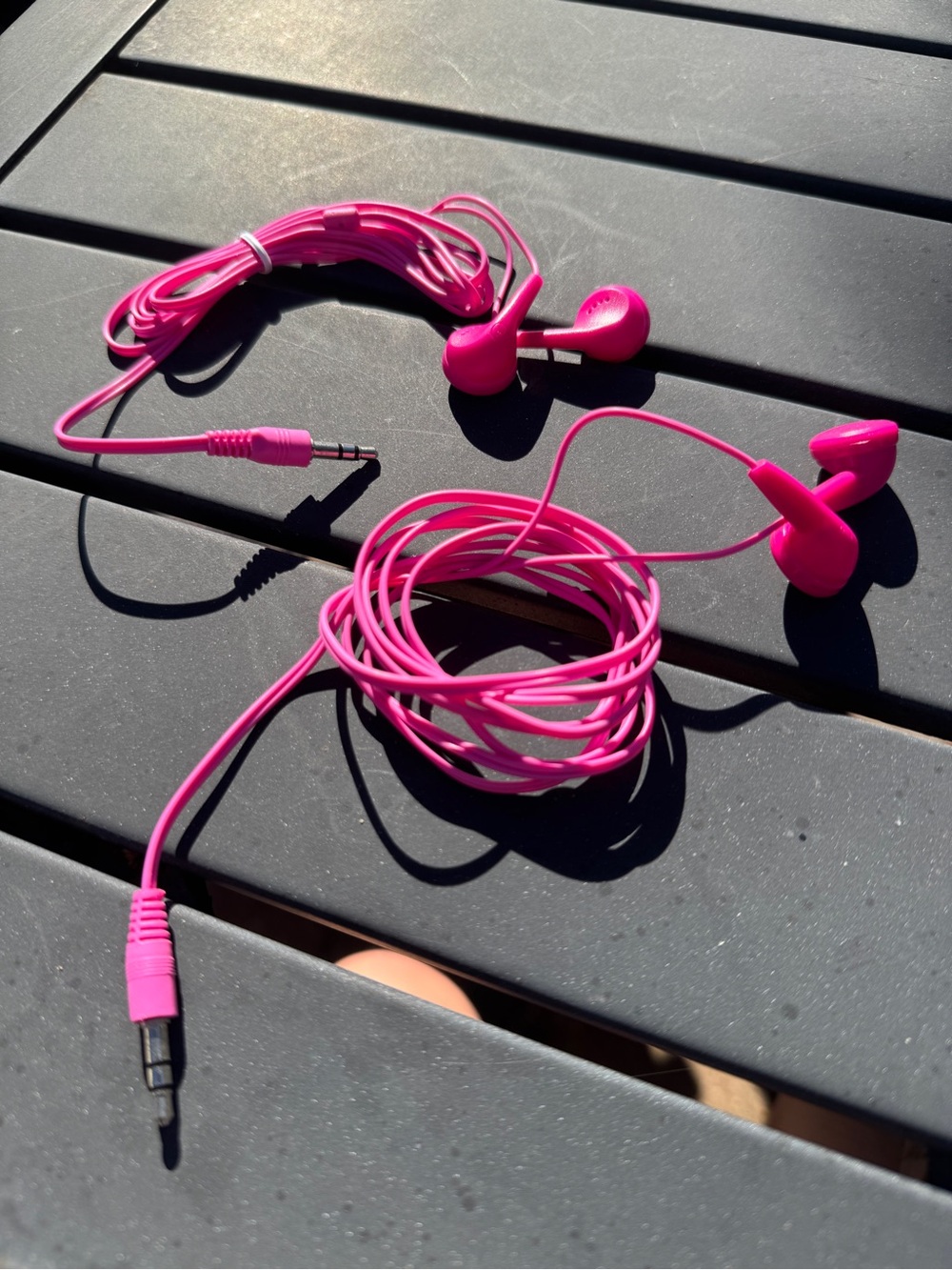 Set of 2 Neon Pink Wired Earbuds, 3.5mm Audio Output, Music Headphones